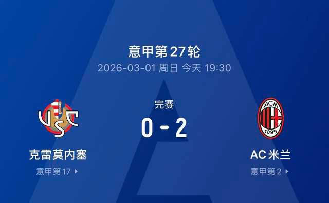 2-0!AC米兰全力反击,复仇升班马克雷莫内塞,意甲近三轮首胜喜迎转机